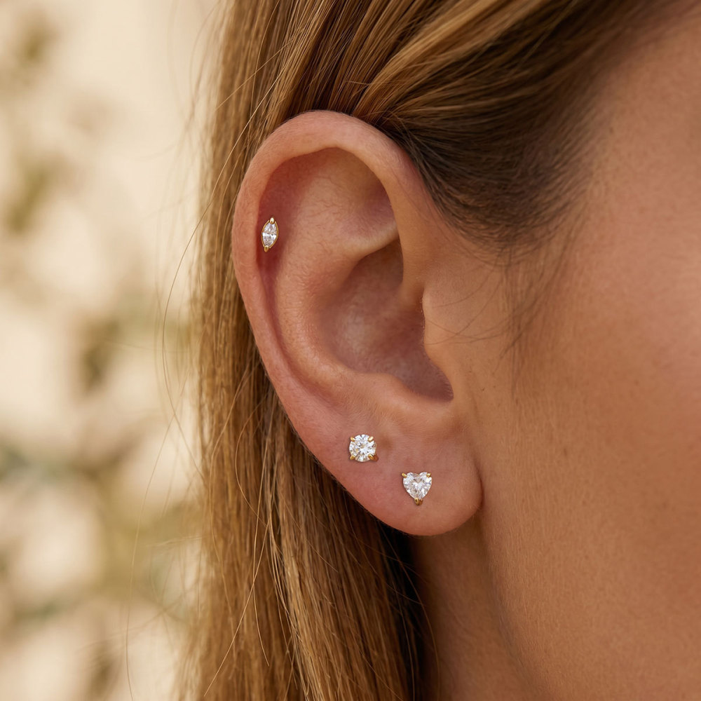 Boucles D'Oreilles Pour Femmes En Acier Inoxydable Imperméable, Forme Géométrique Simple, Couleur Or, Zircon. Image2