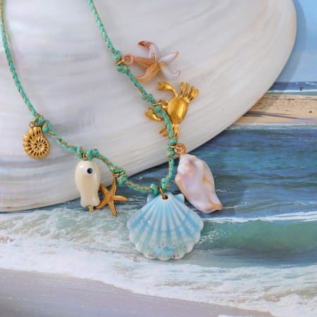 Colliers tressés pour femmes, style océanique, avec coquillages et corde tressée 2