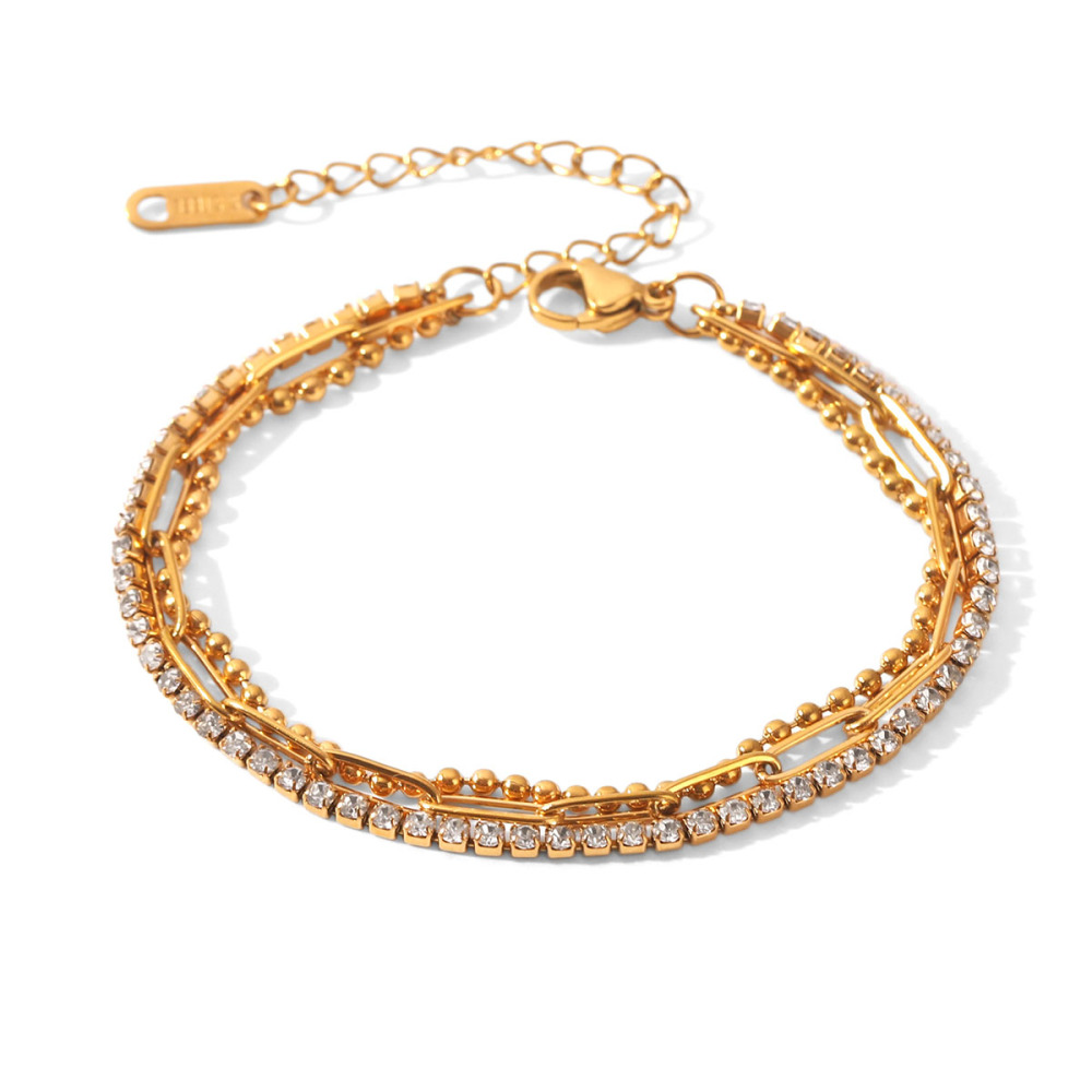 Bracelet Chaîne Pour Femme Simple Series Daily Chain En Acier Inoxydable Étanche Couleur Or Avec Zircon 