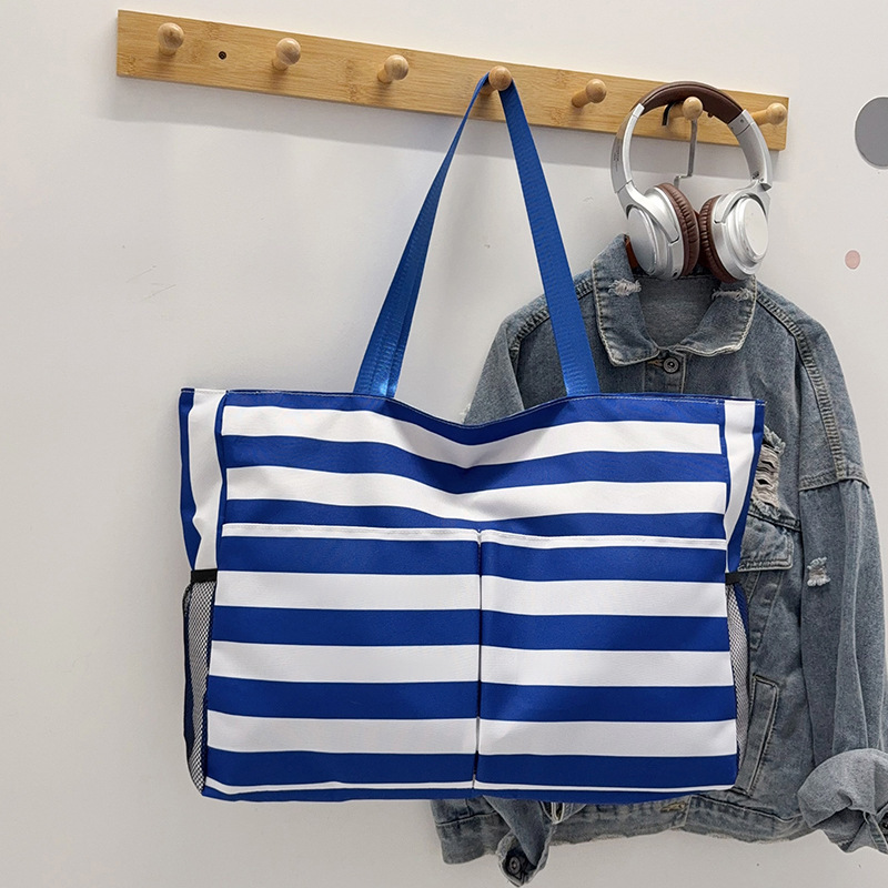 Sac Cabas Femme En Nylon À Rayures Imprimées, Style Décontracté Image3