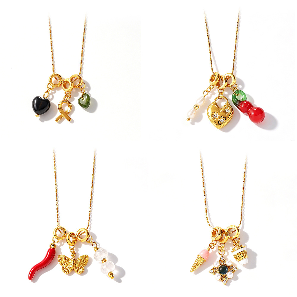 Colliers Pendentifs Pour Femmes En Acier Inoxydable Étanche, Couleur Or, Ornés De Strass Image4