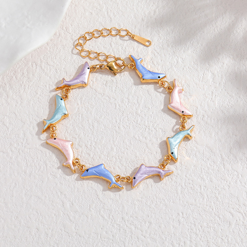 Bracelets À Maillons Pour Femmes, Style Océanique, En Émail, Avec Poisson Et Acier Inoxydable, Étanches. Image4