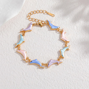 Bracelets À Maillons Pour Femmes, Style Océanique, En Émail, Avec Poisson Et Acier Inoxydable, Étanches. h5 Image4