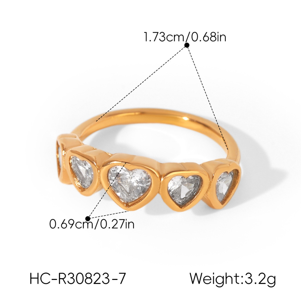 Bagues Simple Series Daily Heart En Acier Inoxydable Étanche Couleur Or Avec Zircon. Image2