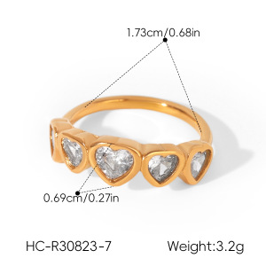 Bagues Simple Series Daily Heart En Acier Inoxydable Étanche Couleur Or Avec Zircon. h5 Image2