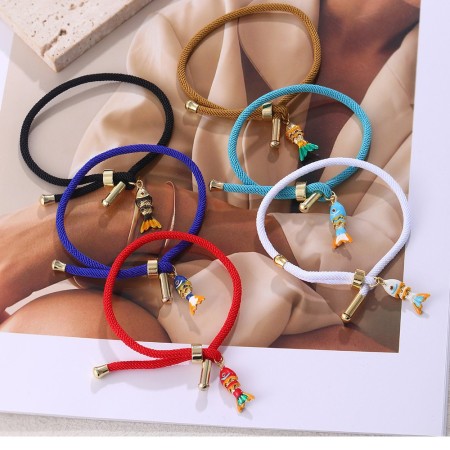 Bracelets tressés ethniques pour femmes, motif poisson, couleur cuivre et or 2