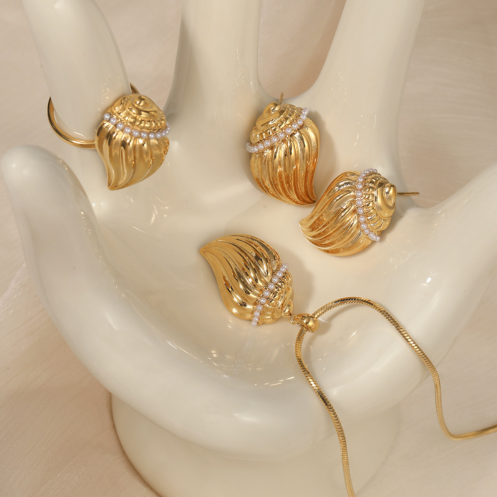 Ensembles De Colliers Pour Femmes En Acier Inoxydable, Imperméables, Couleur Or, Avec Coquillages Et Perles Artificielles, Style Océanique Image2