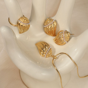 Ensembles De Colliers Pour Femmes En Acier Inoxydable, Imperméables, Couleur Or, Avec Coquillages Et Perles Artificielles, Style Océanique h5 Image2