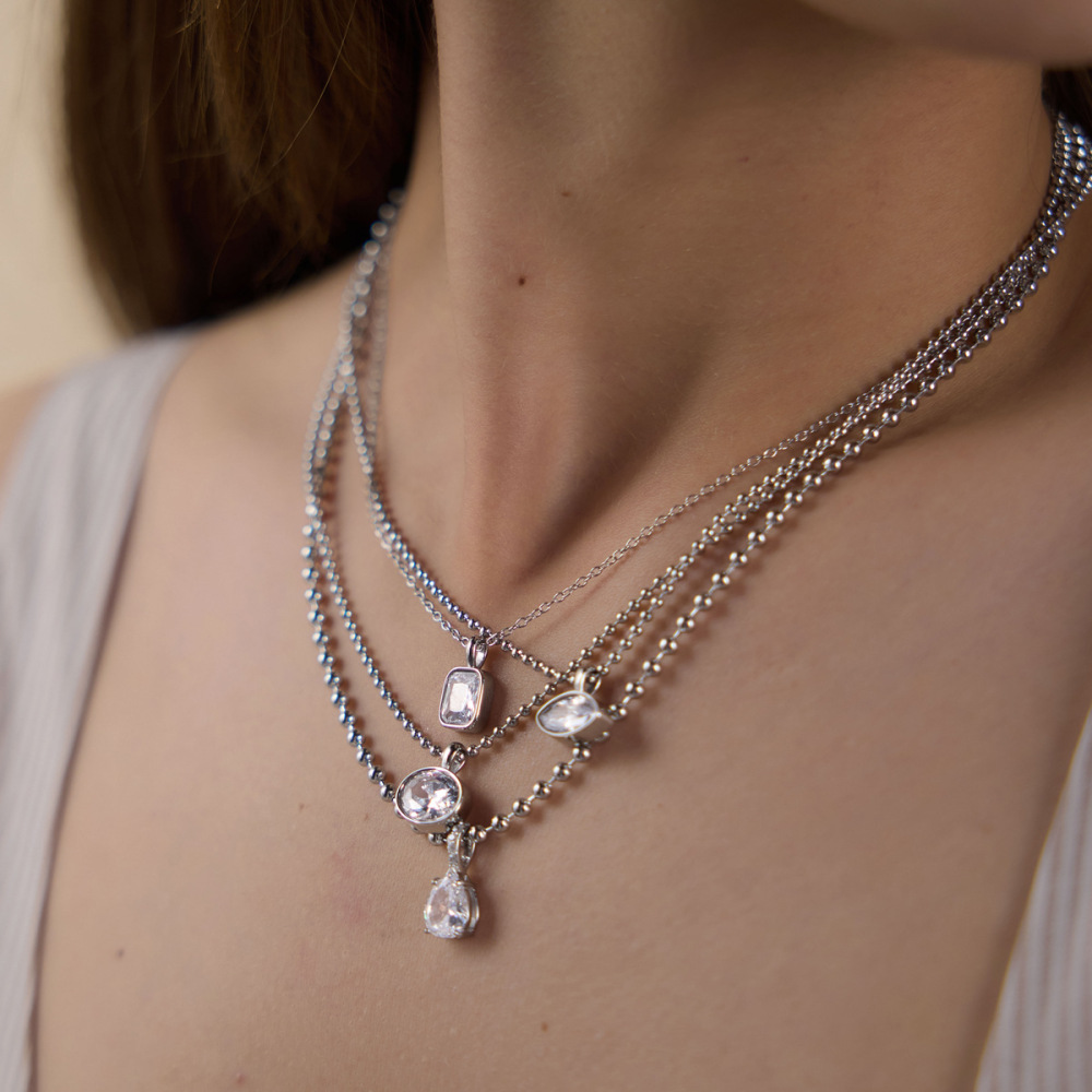 Colliers Pendentifs Pour Femmes En Acier Inoxydable, Forme Géométrique Simple, Étanches, Avec Zircon Image3