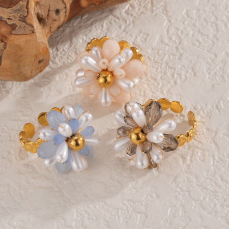 Bagues romantiques en cristal et fleurs délicates, collection Sweet Flower