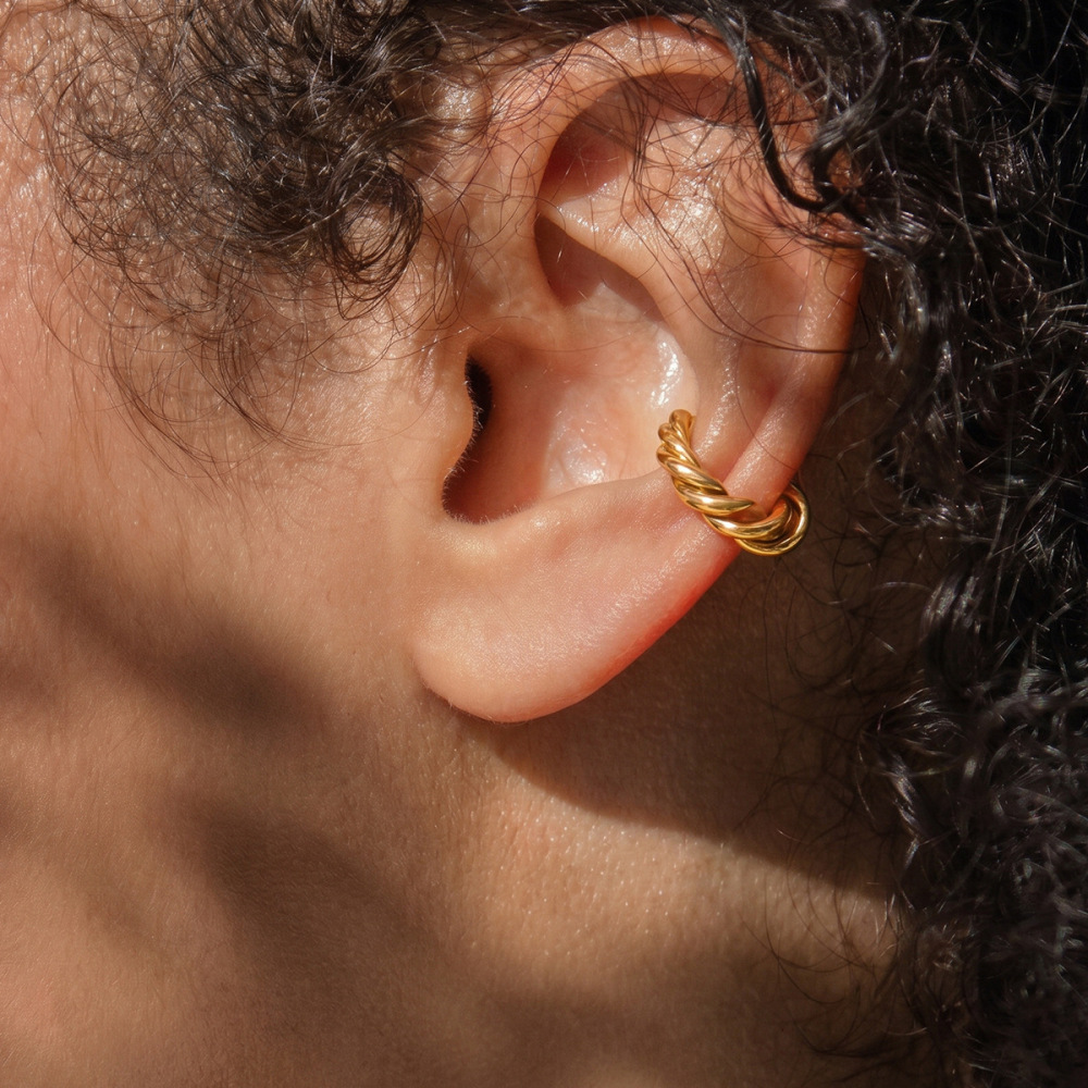 Boucles D'Oreilles Manchette D'Oreille Pour Femmes, En Acier Inoxydable Doré, Ajourées, De La Collection Simple Series Image3