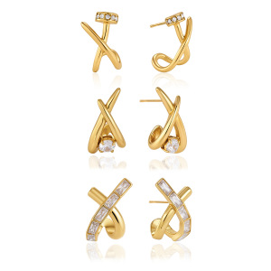 Boucles D'Oreilles Puces Pour Femmes En Acier Inoxydable De Forme Irrégulière, Étanches, Couleur Or Et Zircon. h5 Image5