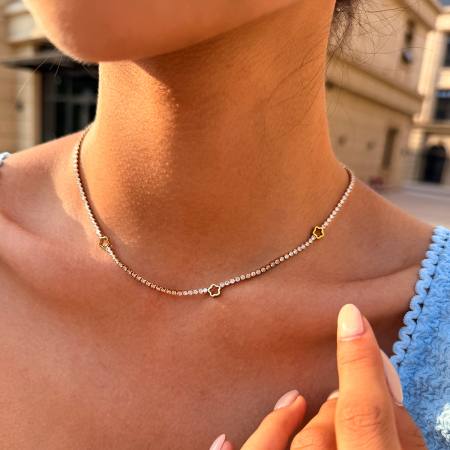 Colliers à maillons pour femmes, en acier inoxydable, couleur or, avec zircon, collection Simple Series Daily Flower
