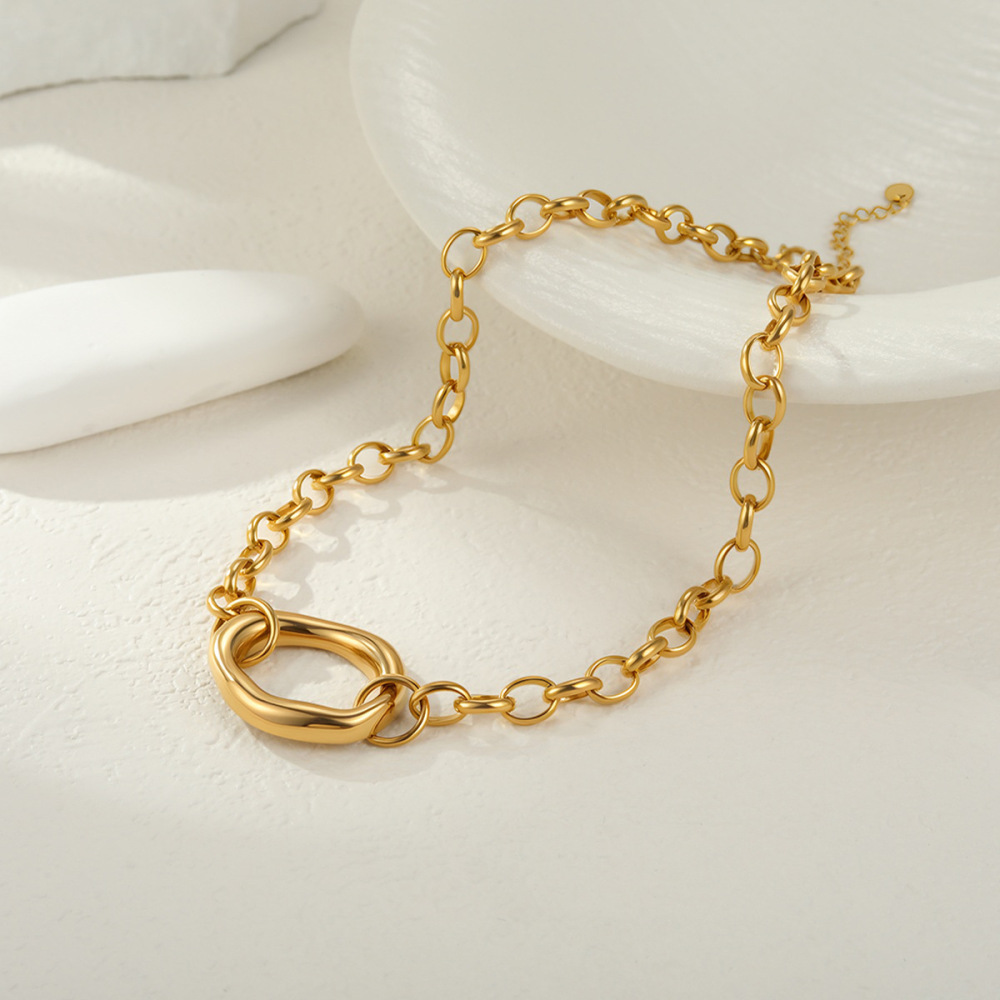 Ensembles De Bijoux Pour Femmes : Chaîne Patchwork Simple Et Irrégulière En Acier Inoxydable, Couleur Or, Imperméable, Pour Tous Les Jours Image3