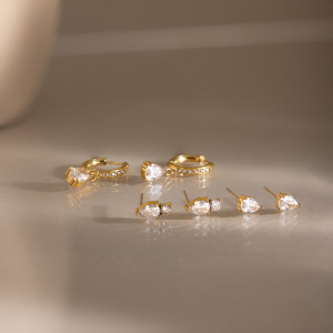 Boucles D'Oreilles Pour Femmes En Acier Inoxydable Imperméable, Couleur Or, Avec Zircon Et Motif Goutte Simple h5 Image2