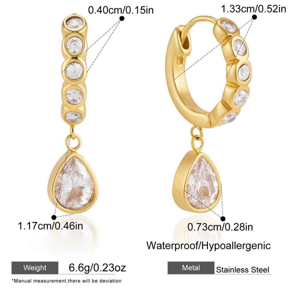 Boucles D'Oreilles Pendantes Élégantes En Acier Inoxydable Doré, Imperméables, Serties De Zircon, De La Série Luxueuse.