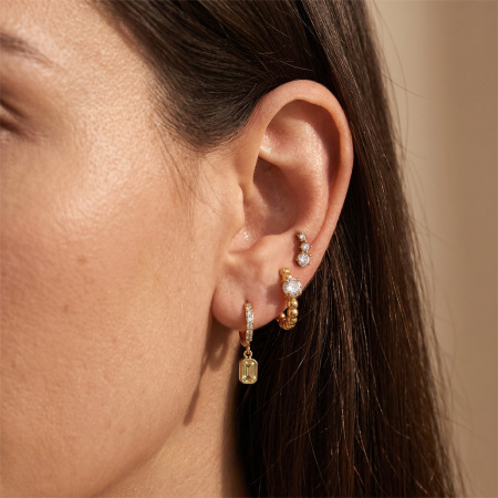 Ensembles de boucles d'oreilles élégantes rectangulaires en acier inoxydable étanche couleur or avec zircon pour femmes de la série Luxueuse 2
