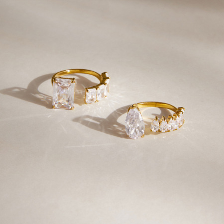 Bagues pour femmes luxueuses au quotidien, en acier inoxydable étanche couleur or, forme irrégulière, serties de zircon et ornées de pierres précieuses.