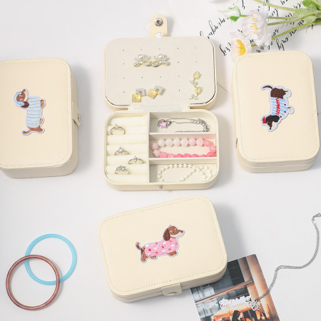 Boîtes à bijoux en PU à pois mignons avec un teckel, collection romantique