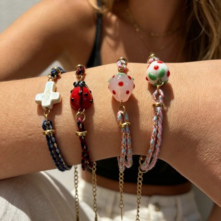 Bracelets tressés pour femmes, motif fraise, couleur or