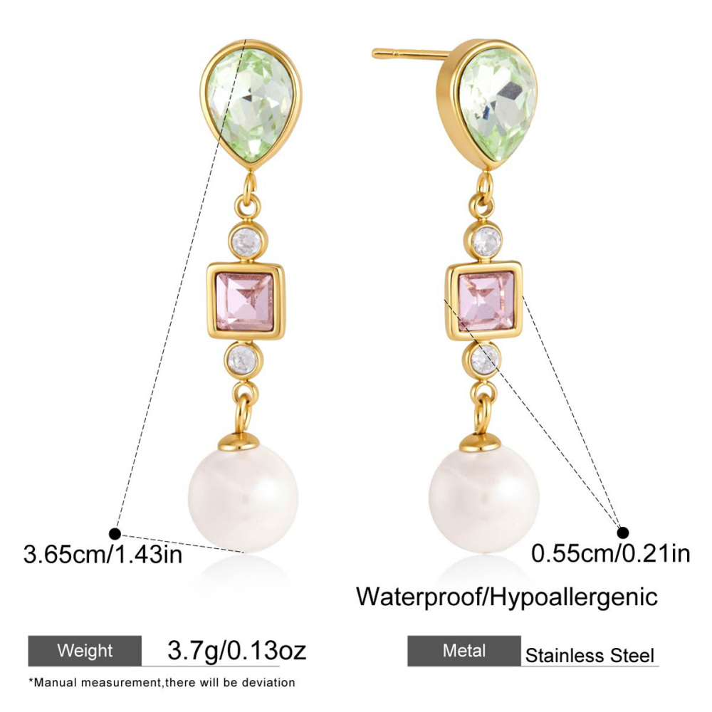 Boucles D'Oreilles Pendantes Pour Femme, Style Patchwork Romantique Et Élégant, Rectangulaires, En Acier Inoxydable, Étanches, Couleur Or, Avec Zircon. 