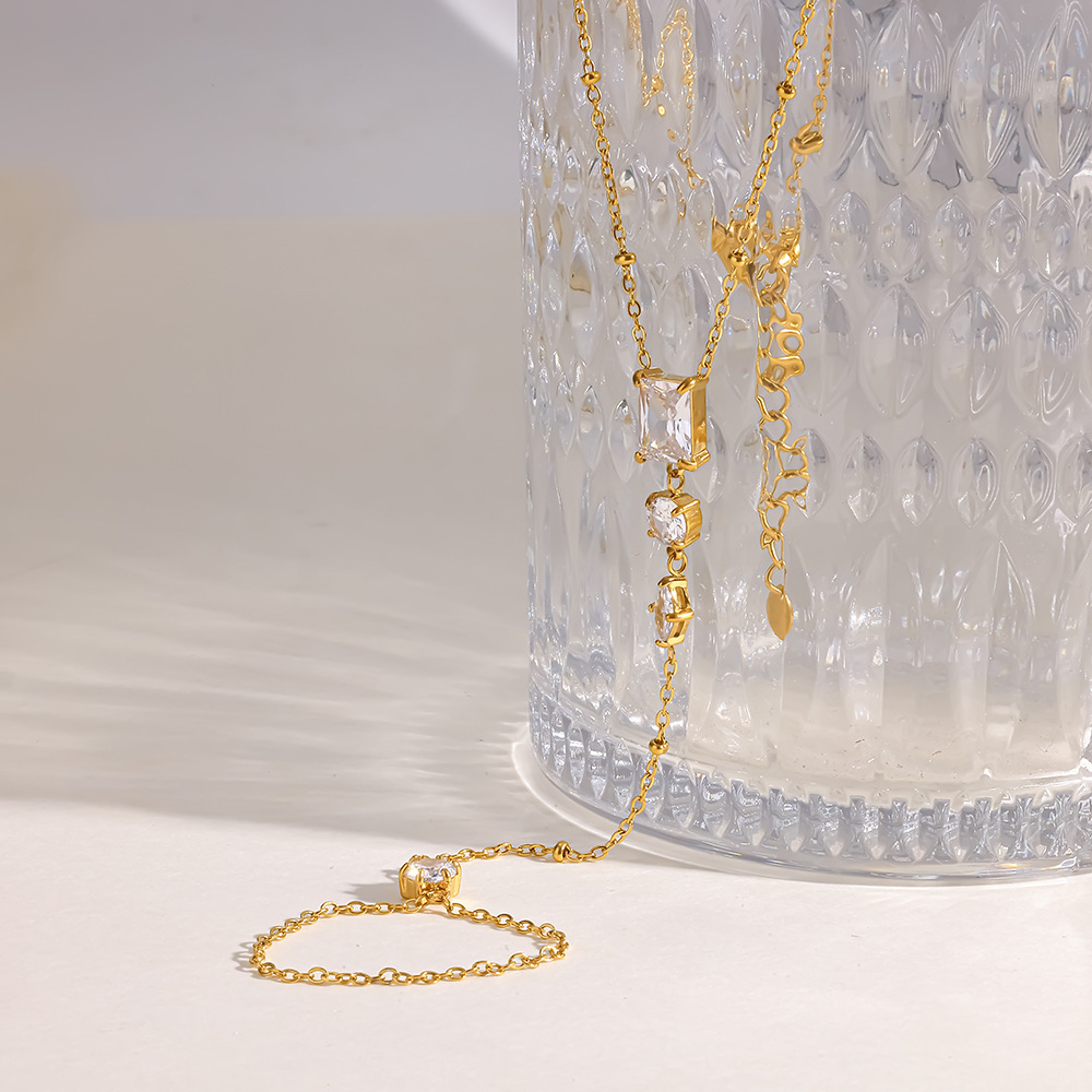 Chaîne De Poignet Pour Femme, Collection Simple, Élégante, Géométrique, En Acier Inoxydable, Étanche, Couleur Or, Avec Zircon. Image3