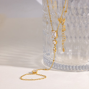 Chaîne De Poignet Pour Femme, Collection Simple, Élégante, Géométrique, En Acier Inoxydable, Étanche, Couleur Or, Avec Zircon. h5 Image3