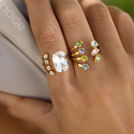 Bagues pour femmes en acier inoxydable doré, étanches, de forme irrégulière et serties de zircon, collection Luxueuse.