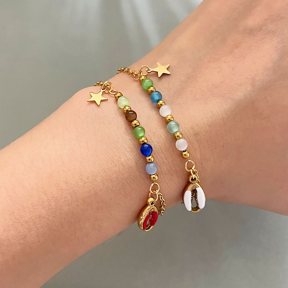 Bracelets À Breloques Pour Femmes, En Acier Inoxydable, Couleur Or, Avec Coquillage Émaillé, Étanches. Image3