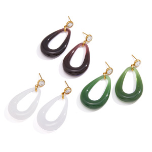 Boucles D'Oreilles Pendantes Pour Femmes, En Résine Et Zircon, Forme Elliptique, Collection Simple Series h5 Image5