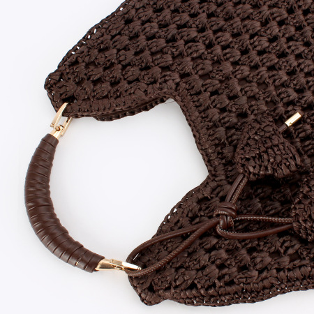 Sac trapèze pour femme en raphia tissé ajouré à motif floral, style décontracté 2
