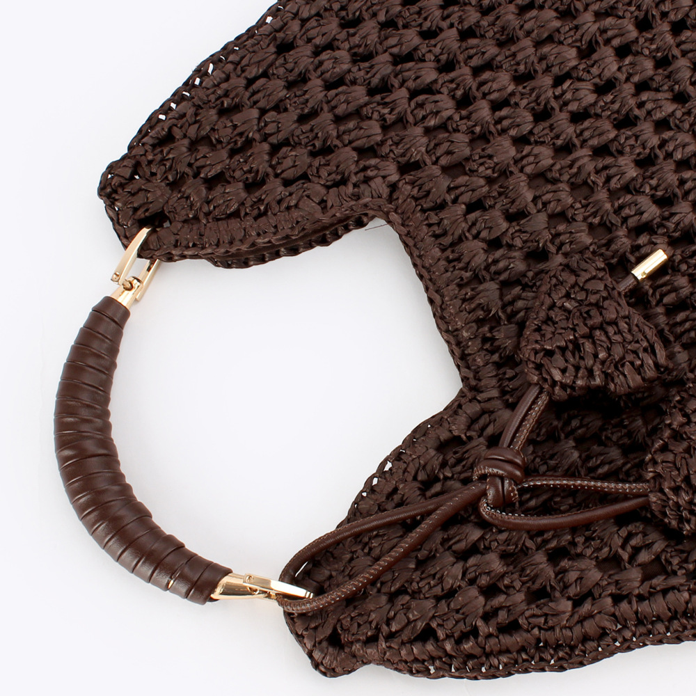 Sac Trapèze Pour Femme En Raphia Tissé Ajouré À Motif Floral, Style Décontracté h5Image2