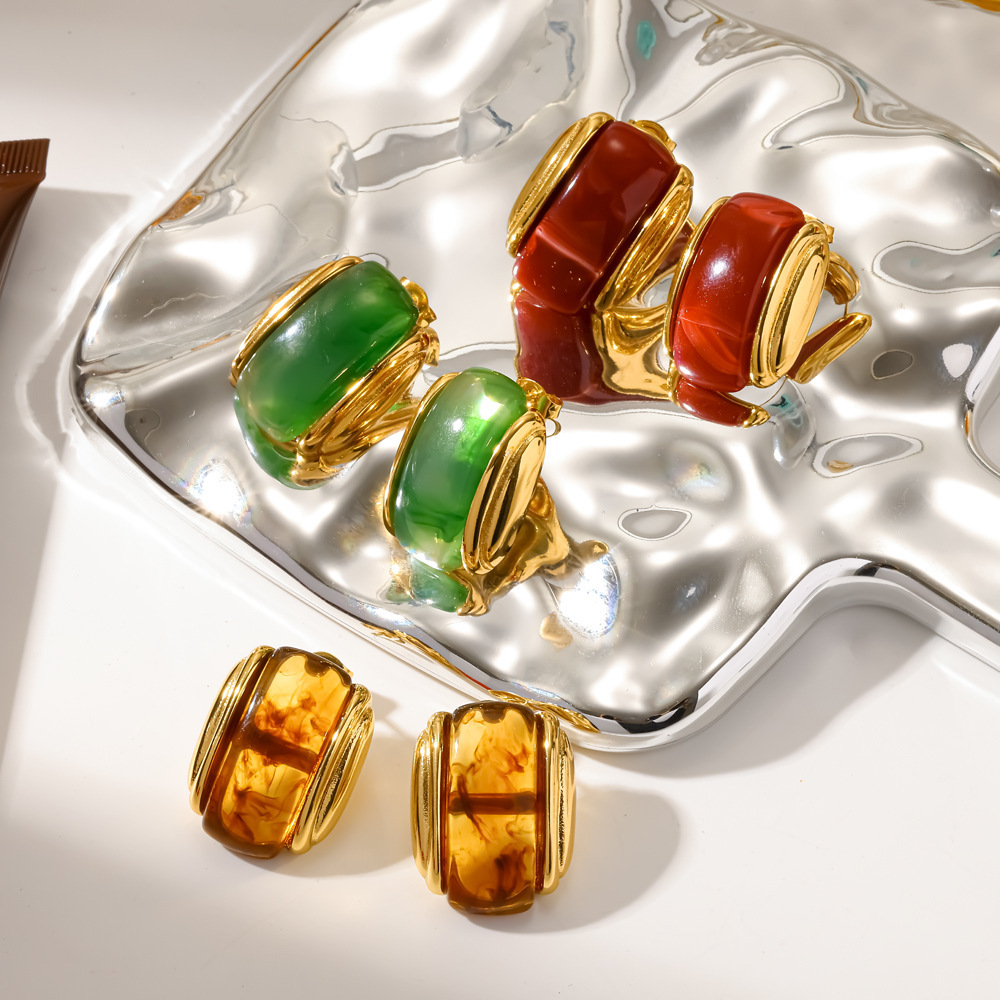 Boucles D'Oreilles Puces Pour Femmes, Style Rétro, En Acier Inoxydable, Étanches, Couleur Or, Collection Simple Series Image3
