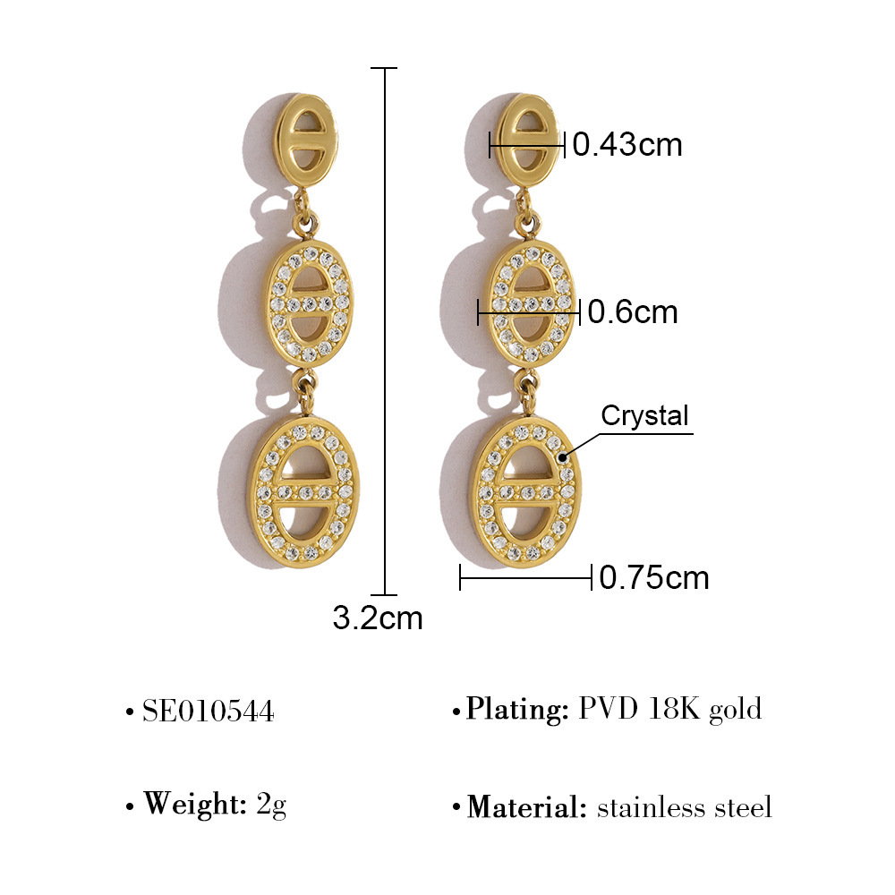 Boucles D'Oreilles Pendantes Pour Femme, Forme Géométrique, En Acier Inoxydable, Étanches, Couleur Or, Ornées De Strass.