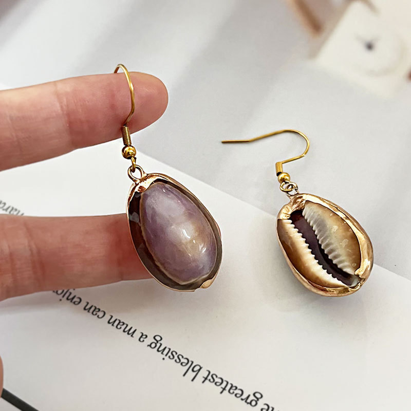 Boucles D'Oreilles Pendantes Pour Femmes, En Acier Inoxydable, Couleur Or, Style Coquillage Simple Et Étanche Image3