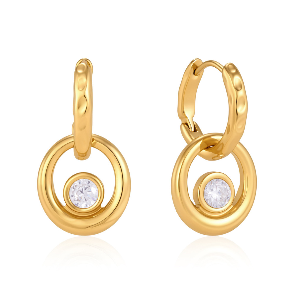 Boucles D'Oreilles Pendantes Pour Femme, Élégantes Et Rondes, En Acier Inoxydable Doré, Collection Simple Series Image4