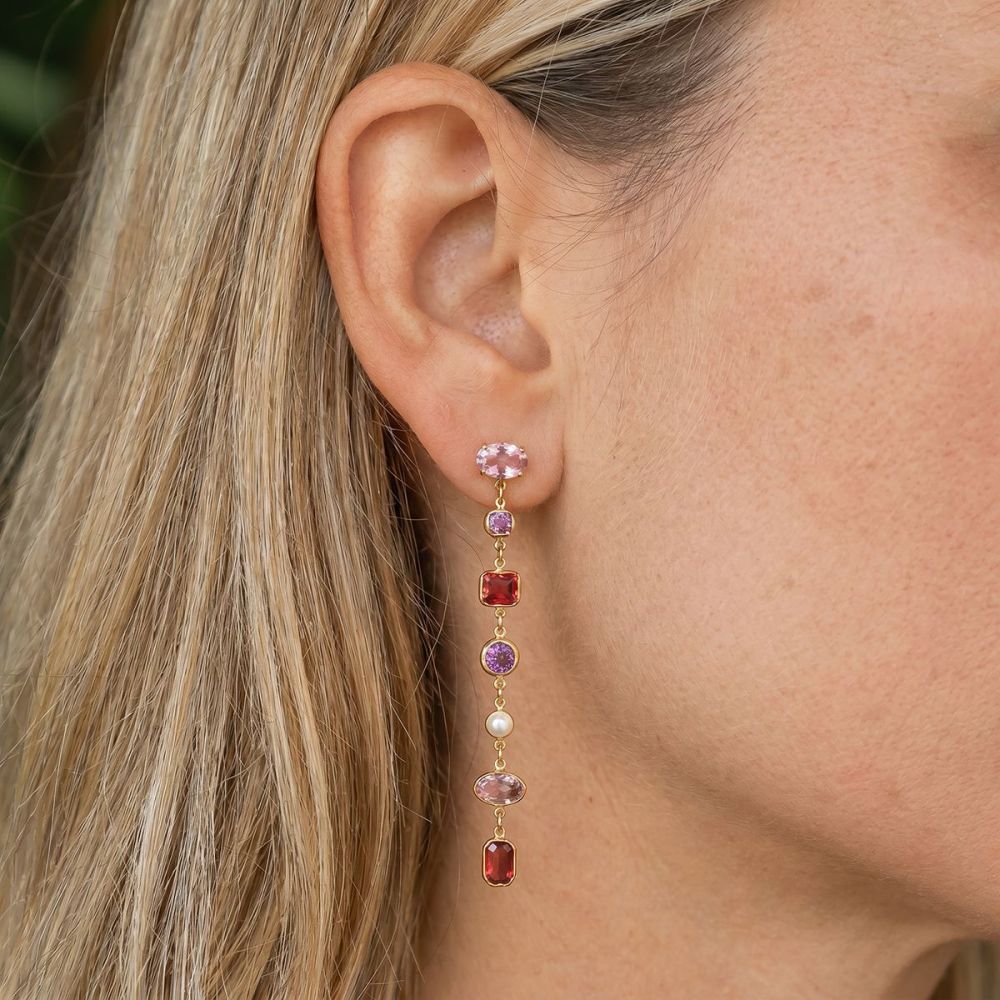 Boucles D'Oreilles Pendantes Élégantes À Pompon En Acier Inoxydable, Étanches, Couleur Or Et Zircon, Pour Femme, Collection Luxueuse. Image4