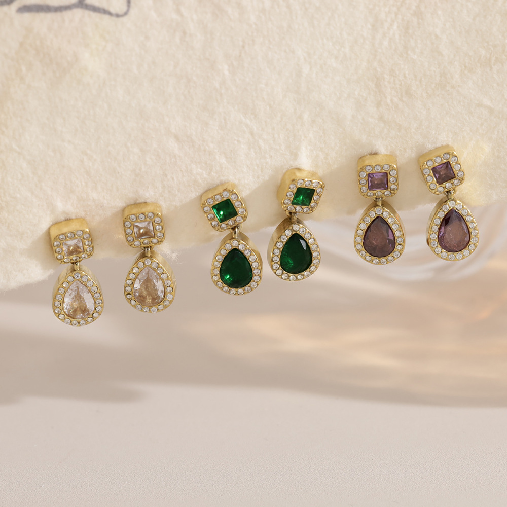 Boucles D'Oreilles Pendantes Pour Femme, Collection Luxueuse, En Acier Inoxydable, Étanches, Couleur Or, Ornées De Strass Et De Zircon. Image3