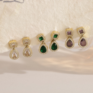 Boucles D'Oreilles Pendantes Pour Femme, Collection Luxueuse, En Acier Inoxydable, Étanches, Couleur Or, Ornées De Strass Et De Zircon. h5 Image3