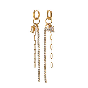 Boucles D'Oreilles Pendantes Pour Femme, Élégantes, À Pampilles, En Acier Inoxydable Doré Et Zircon, Collection Simple Series. h5 Image5