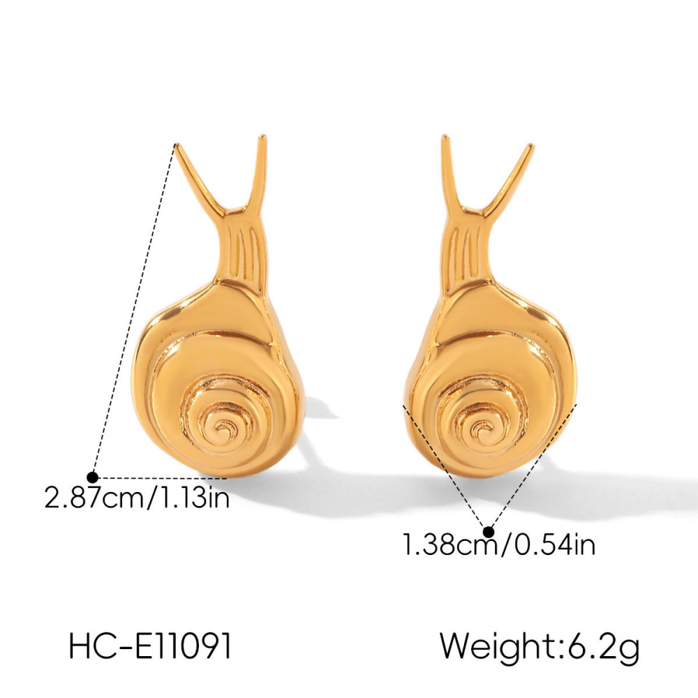 Boucles D'Oreilles Puces Pour Femmes, En Acier Inoxydable, Couleur Or, Motif Escargot Mignon, Collection Simple Series Image2