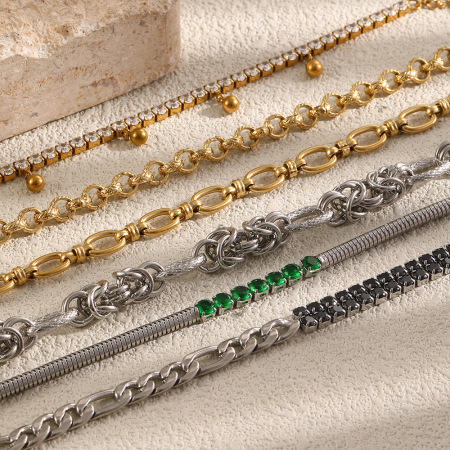 Bracelet à perles pour femme, collection Simple Series, forme irrégulière décontractée, en acier inoxydable, étanche, couleur or.