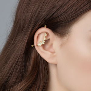 Boucles D'Oreilles Piercing Pour Femme, Style Simple, En Forme De Cœur Et D'Ailes De Papillon, Couleur Cuivre Doré Et Zircon. h5 Image7