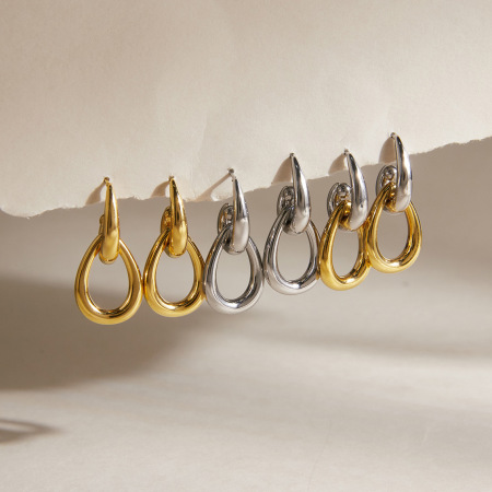 Boucles d'oreilles pendantes pour femme, forme elliptique, en acier inoxydable doré et argenté, étanches.
