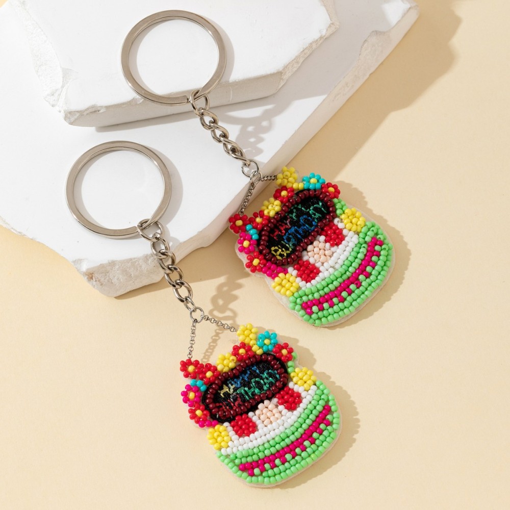 Porte-Clés Ethnique Décontracté En Alliage Alimentaire Avec Perles Et Lettres Multicolores - Collection Ethnique Image4
