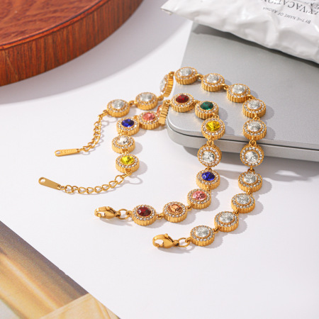 Bracelet chaîne simple Daily Chain Circle en acier inoxydable étanche couleur or avec zircon pour femme 2