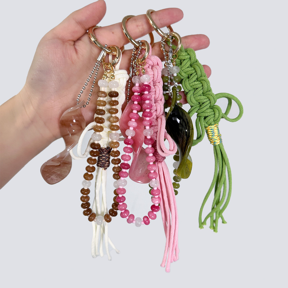 Collection Simple, Forme Irrégulière Décontractée, Couleur Unie, Pompons Torsadés, Breloques De Sac En Agate Naturelle, Couleur Dégradée h5Image4
