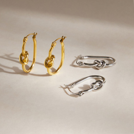 Boucles d'oreilles créoles pour femmes, style décontracté, en acier inoxydable, couleur or, collection Simple Series Casual Twist
