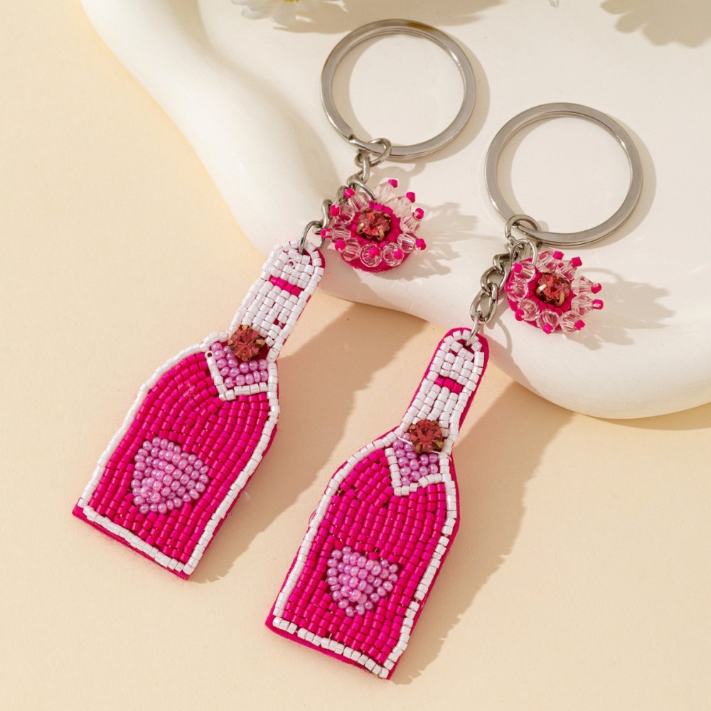 Porte-Clés Simple Et Décontracté En Alliage De Couleurs Assorties, Perles En Forme De Cœur Et De Bouteille De Vin. Image2
