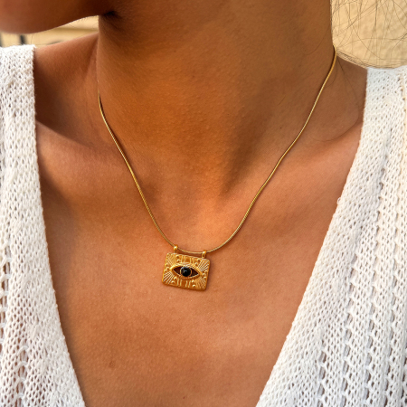 Collier pendentif œil de diable quotidien Simple Series en acier inoxydable étanche couleur or pour femme